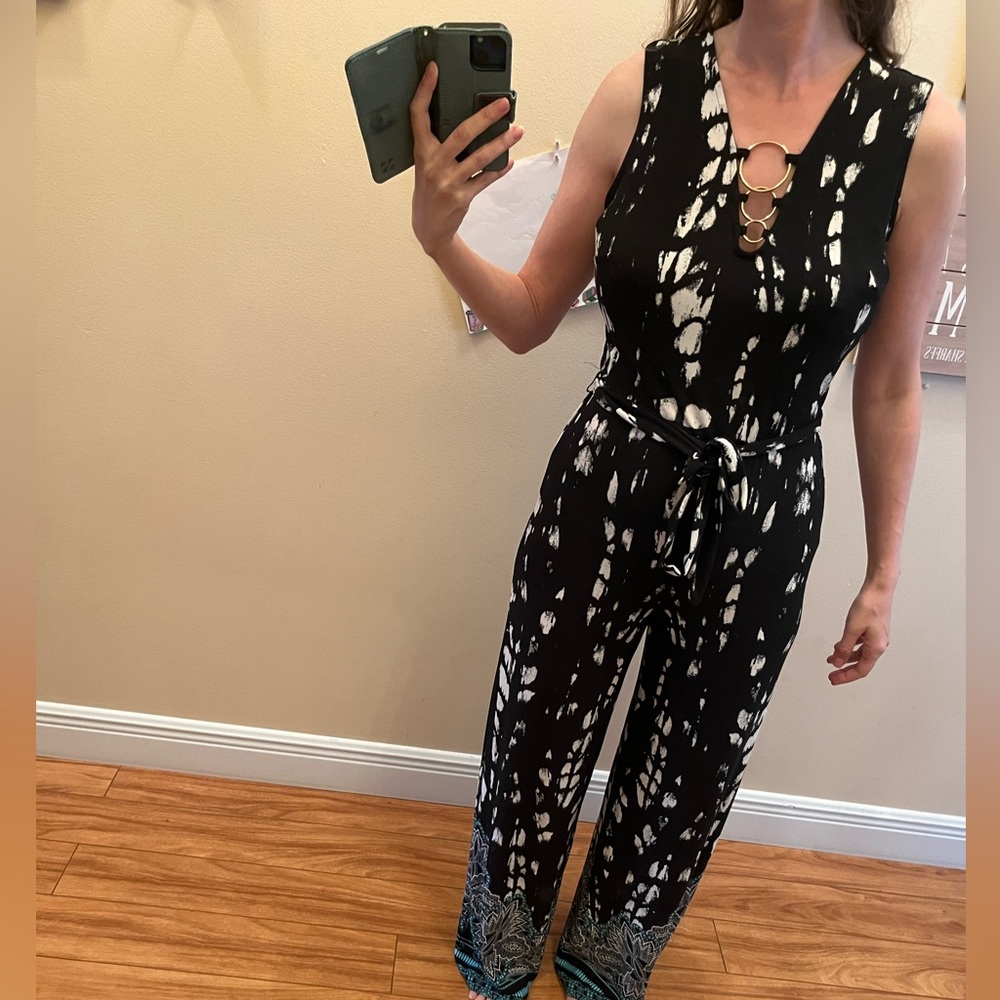 INC International Concepts Black and White Patterned Jumpsuit
